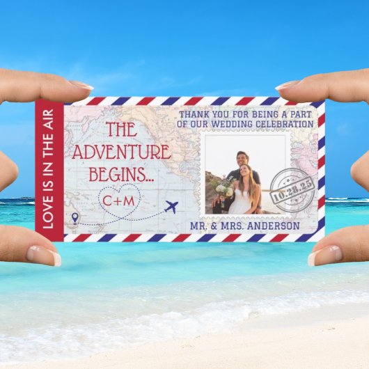 Airmail World Map Wedding Custom Foto Dankeskarte