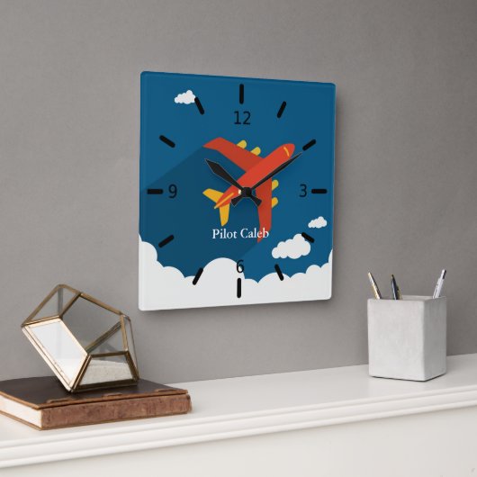 Airplane Above Clouds Personalized Gift for Boys Quadratische Wanduhr (Büro)
