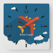 Airplane Above Clouds Personalized Gift for Boys Quadratische Wanduhr (Vorderseite)