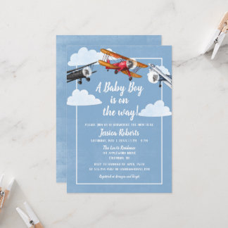 Airplane Adventure Baby Boy Shower Einladung