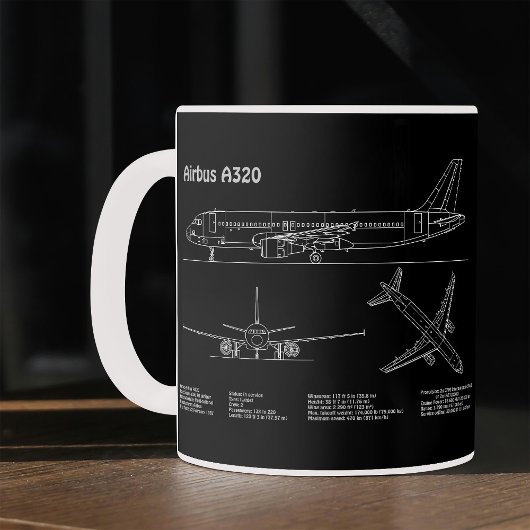 Airplane Airbus A320 in Blueprint Drawing PD Kaffeetasse