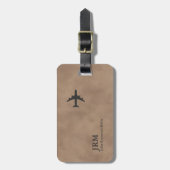 Airplane Airline Aviation Monogrammed Old-Brown Gepäckanhänger (Vorderseite vertikal)