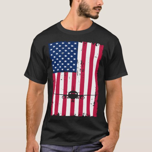 Airplane American Flag Pilot Jet Aviation T-Shirt (Vorderseite)