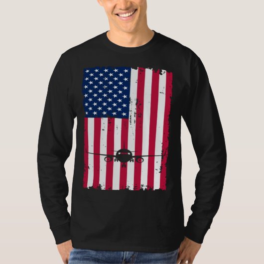 Airplane American Flag Pilot Jet Aviation T-Shirt (Vorderseite)