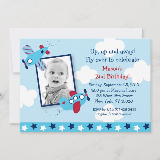 Airplane Aviator Boy Photo Birthday Invitations Einladung (Vorderseite)
