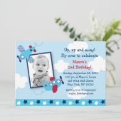 Airplane Aviator Boy Photo Birthday Invitations Einladung (Stehend Vorderseite)