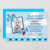 Airplane Aviator Boy Photo Birthday Invitations Einladung (Vorne/Hinten)