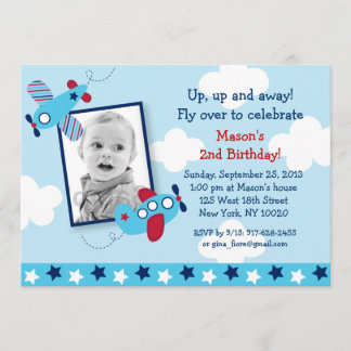Airplane Aviator Boy Photo Birthday Invitations Einladung