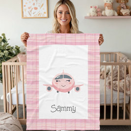 Airplane Baby Girl Pink Grey Cute Baby Shower  Fleecedecke