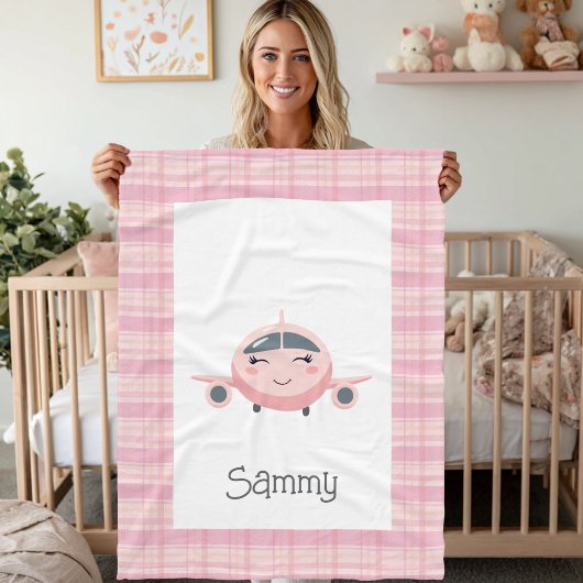 Airplane Baby Girl Pink Grey Cute Baby Shower Fleecedecke