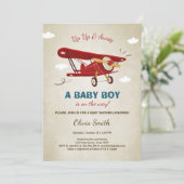 Airplane Baby Shower Einladung Reisen Abenteuer (Stehend Vorderseite)