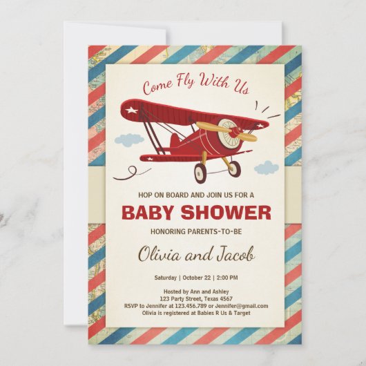 Airplane Baby Shower Einladung Reisen Adventure (Vorderseite)