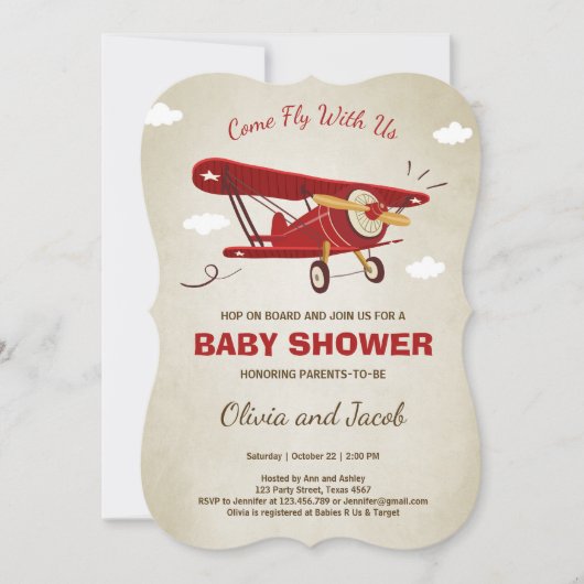 Airplane Baby Shower Einladung Reisen Adventure (Vorderseite)