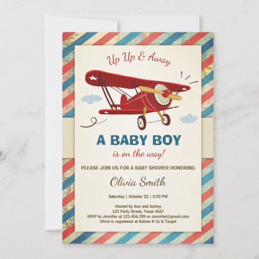 Airplane Baby Shower Einladung Reisen Adventure (Vorderseite)