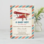 Airplane Baby Shower Einladung Reisen Adventure (Stehend Vorderseite)