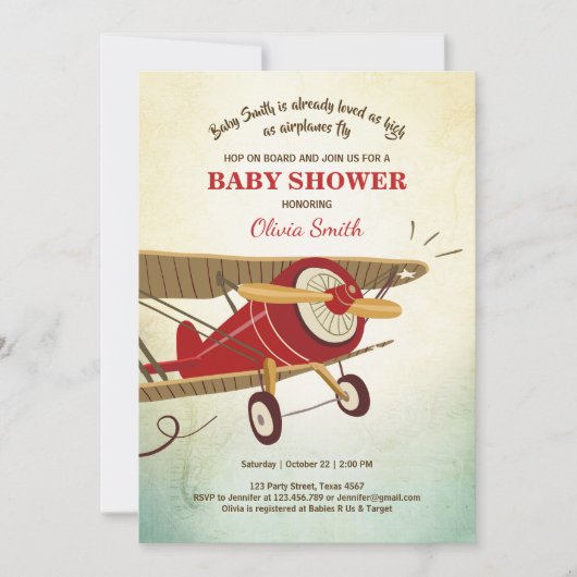 Airplane Baby Shower Einladung Reisen Adventure (Vorderseite)