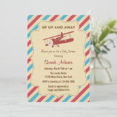 Airplane Baby Shower Einladung Rot und Blau (Stehend Vorderseite)