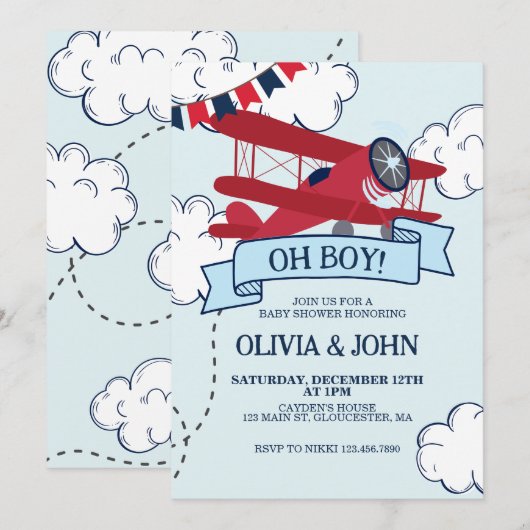 Airplane Babydusche Einladung (Vorne/Hinten)