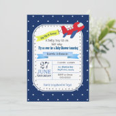 Airplane Babydusche Einladung Red and Navy Blue (Stehend Vorderseite)