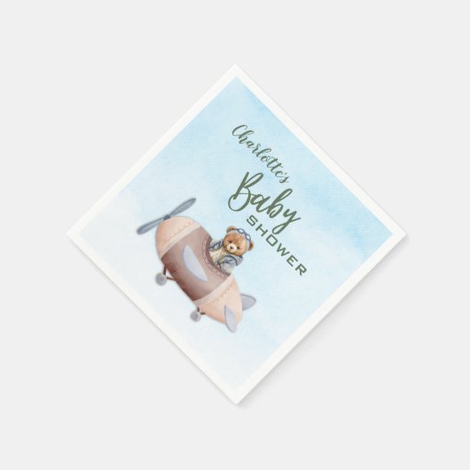 Airplane Bear Pilot Baby Dusche Papier Napkin Serviette (Ecke)