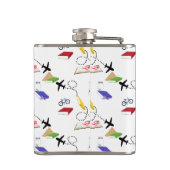 Airplane Bicycle Book Red Yellow Blue White Flachmann (Rückseite)