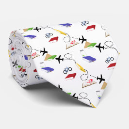 Airplane Bicycle Books Blue Green Red Yellow Krawatte