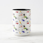 Airplane Bicycles Books Red Yellow Blue Travel Zweifarbige Tasse (Mittel)