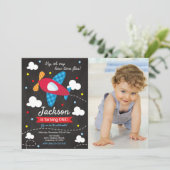 Airplane Birthday Photo Invitation | Time Files Einladung (Stehend Vorderseite)
