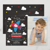 Airplane Birthday Photo Invitation | Time Files Einladung (Vorne/Hinten)