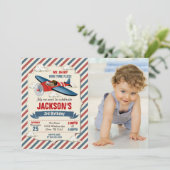 Airplane Birthday Photo Invitation | Time Flies Einladung (Stehend Vorderseite)