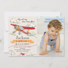 Airplane Birthday Photo Invitation Vintage Plane Einladung