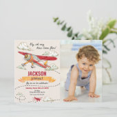 Airplane Birthday Photo Invitation Vintage Retro Einladung (Stehend Vorderseite)