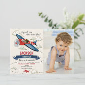 Airplane Birthday Photo Invitation Vintage Retro Einladung (Stehend Vorderseite)