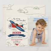 Airplane Birthday Photo Invitation Vintage Retro Einladung (Vorne/Hinten)