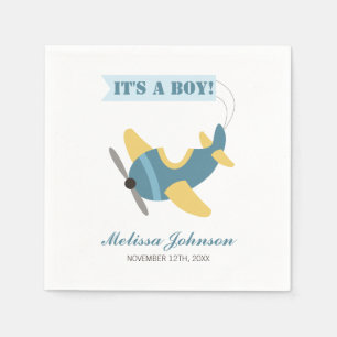Airplane Blue Yellow Boy Baby Dusche Serviette