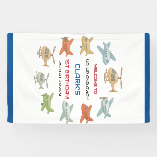 Airplane Boy 1st Birthday | Fun Sky Theme Party Banner (Horizontal)