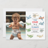 Airplane Boy 1st Birthday | Fun Sky Theme Party Einladung (Vorderseite)