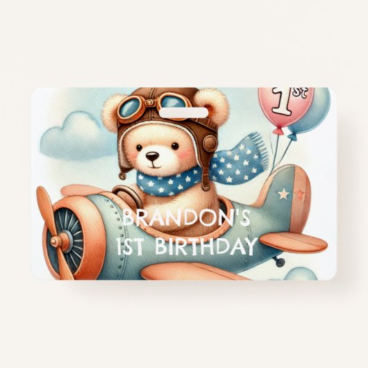Airplane Boy Bear 1. Geburtstag Party Ausweis (Vorderseite)