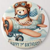 Airplane Boy Bear 1. Geburtstag Party Button (Vorderseite)