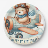 Airplane Boy Bear 1. Geburtstag Party Pappteller (Vorderseite)
