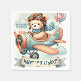 Airplane Boy Bear 1. Geburtstag Party Serviette