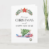 Airplane carries Christmas Tree Family Photo Funny Karte (Vorderseite)