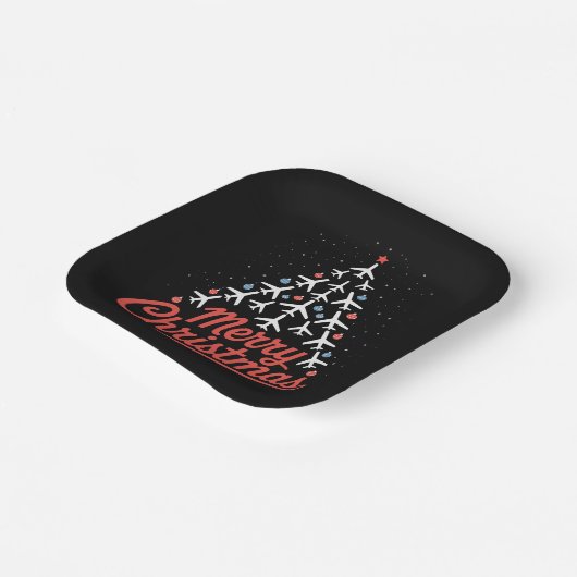 Airplane Christmas Tree Pilot Pappteller (Gewinkelt)