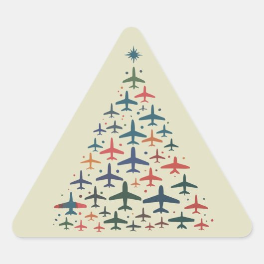 Airplane Christmas Tree Retro Pilot Flying Flight  Dreieckiger Aufkleber (Vorderseite)