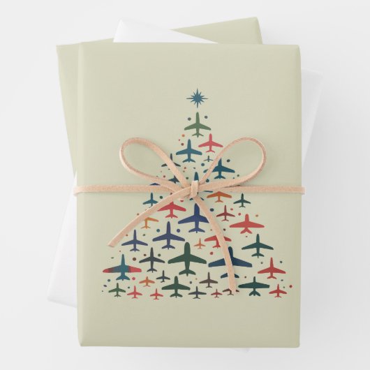 Airplane Christmas Tree Retro Pilot Flying Flight Geschenkpapier Set (Beispiel)