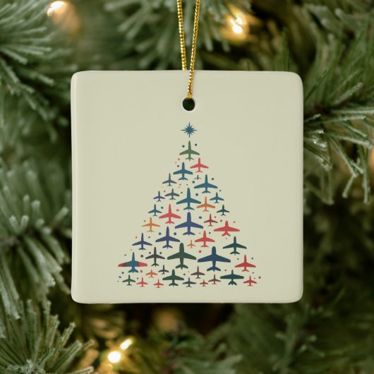 Airplane Christmas Tree Retro Pilot Flying Flight  Keramikornament (Baum)
