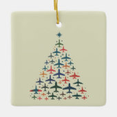 Airplane Christmas Tree Retro Pilot Flying Flight  Keramikornament (Vorderseite)