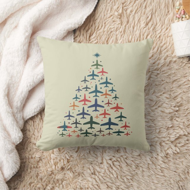 Airplane Christmas Tree Retro Pilot Flying Flight  Kissen (Decke)