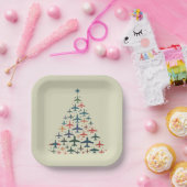 Airplane Christmas Tree Retro Pilot Flying Flight  Pappteller (Party)