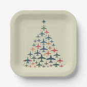 Airplane Christmas Tree Retro Pilot Flying Flight  Pappteller (Vorderseite)